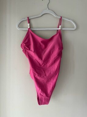Shade & Shore Vibrant Pink Pearl-Trim One-Piece Swimsuit